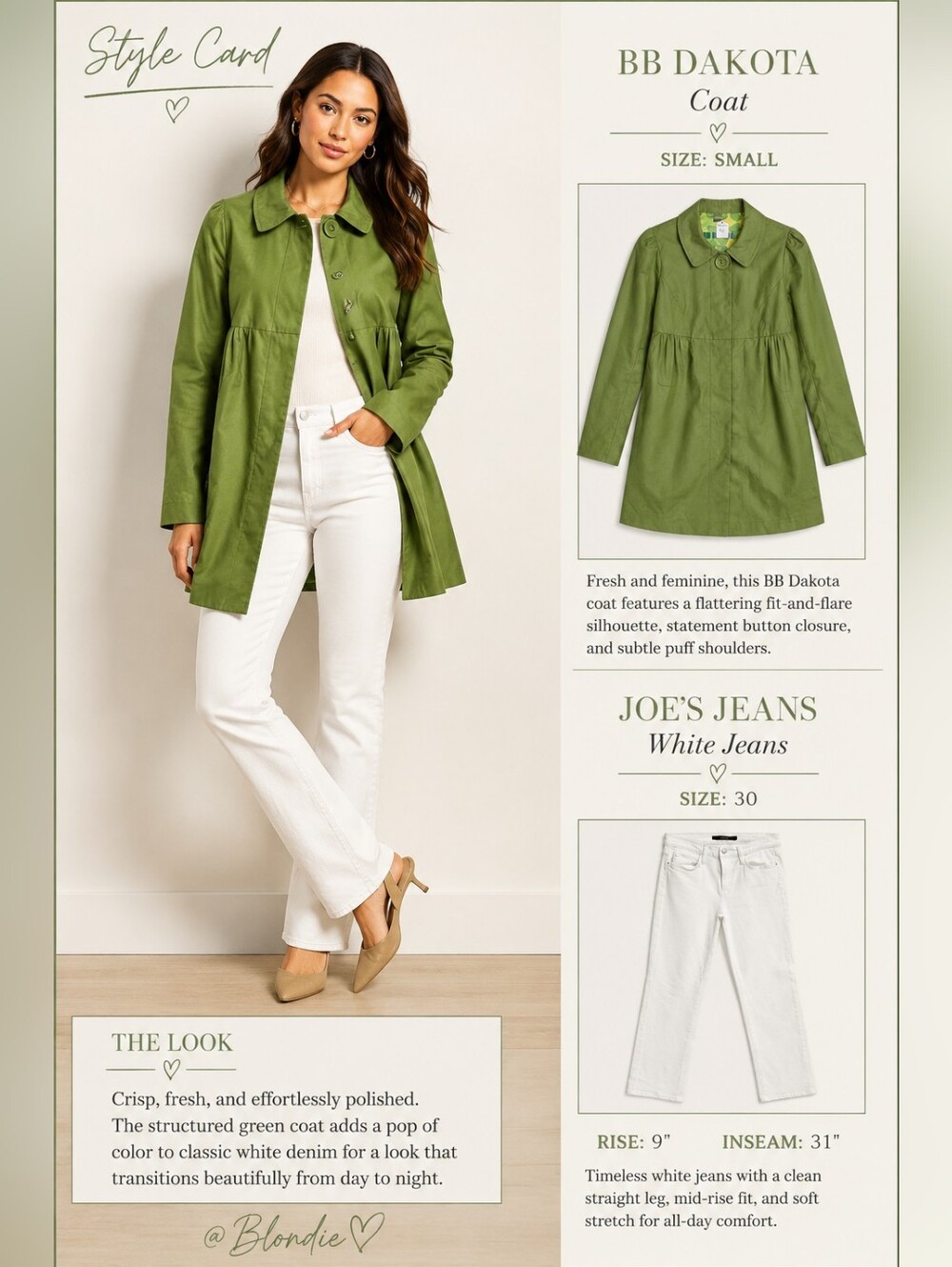 BB Dakota Y2K Olive Green Fit-and-Flare Trench Coat With Big Buttons (ONLY)